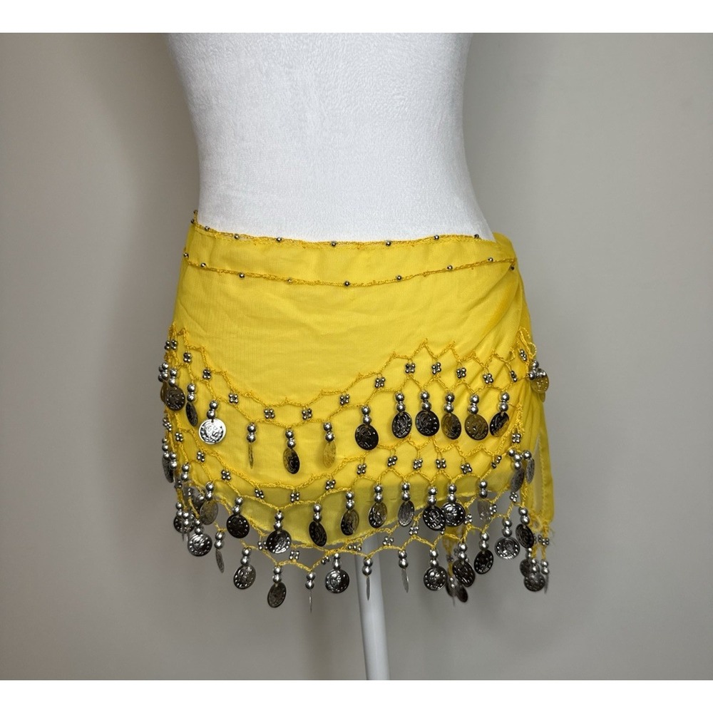 Belly Dance Dancer Roman Coin Belt Wrap Yellow Silver Gypsy Scarf Indie‎ Cosplay